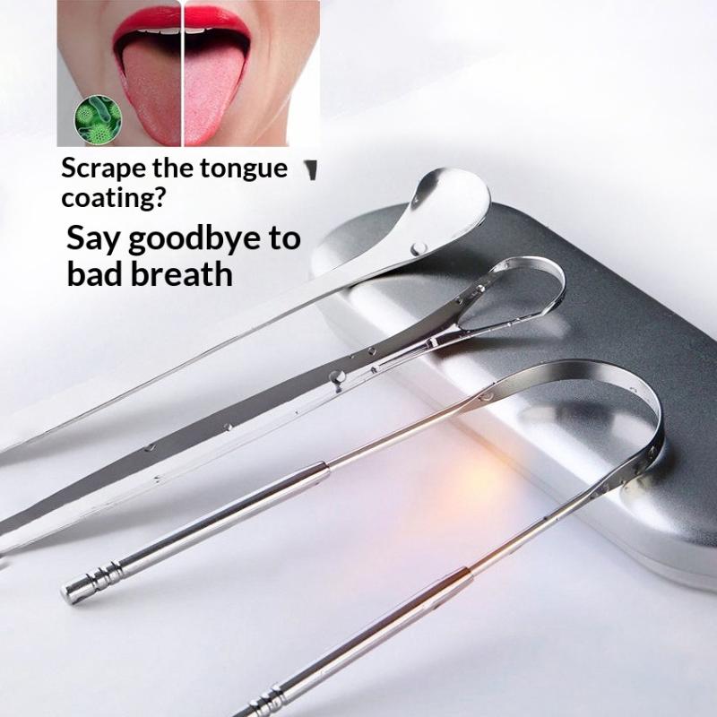Tongue Scraper Metal - Zungenschaber-Set aus Edelstahl, wiederverwendbarer Zungenreiniger aus