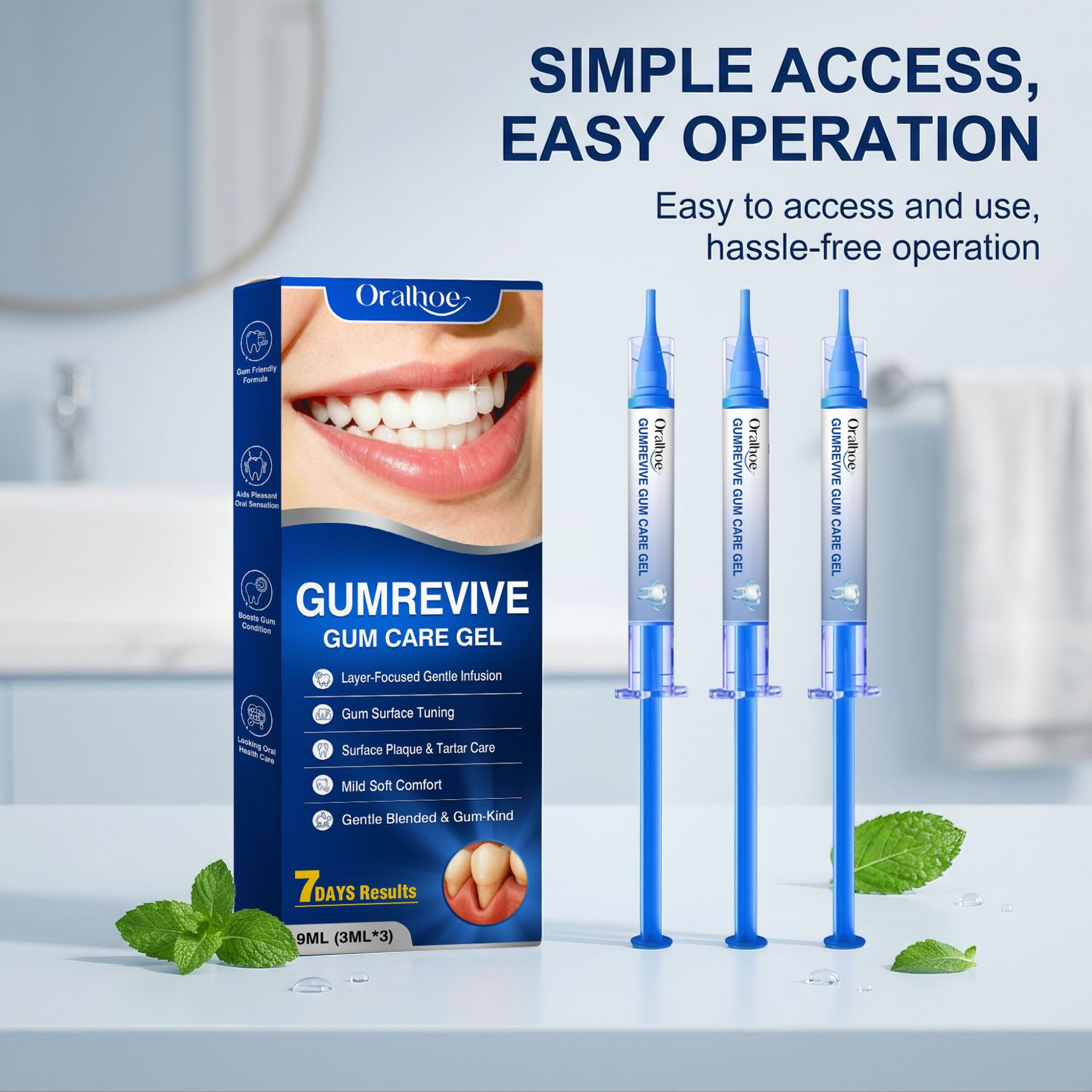 Teeth Whitening Home Kit - Mundpflege-Gel 3-teiliges Zahnfleisch-Reinigungsspritzen-Set, Sanftes Zahn- und